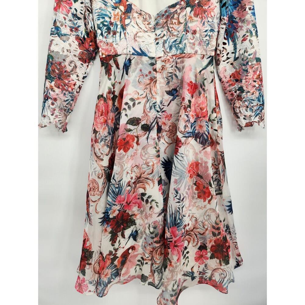 NWT Marchesa Notte Flared Floral Long-Sleeve Dress Size 8 #2N502 - Picture 7 of 14